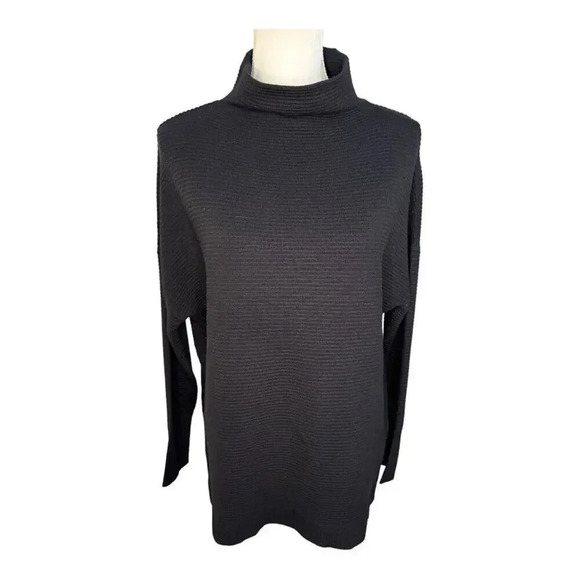 NEW Chelsea & Theodore Small Black Ribbed Mock‎ Neck Batwing Sleeve Sweater NWT - Picture 1 of 9